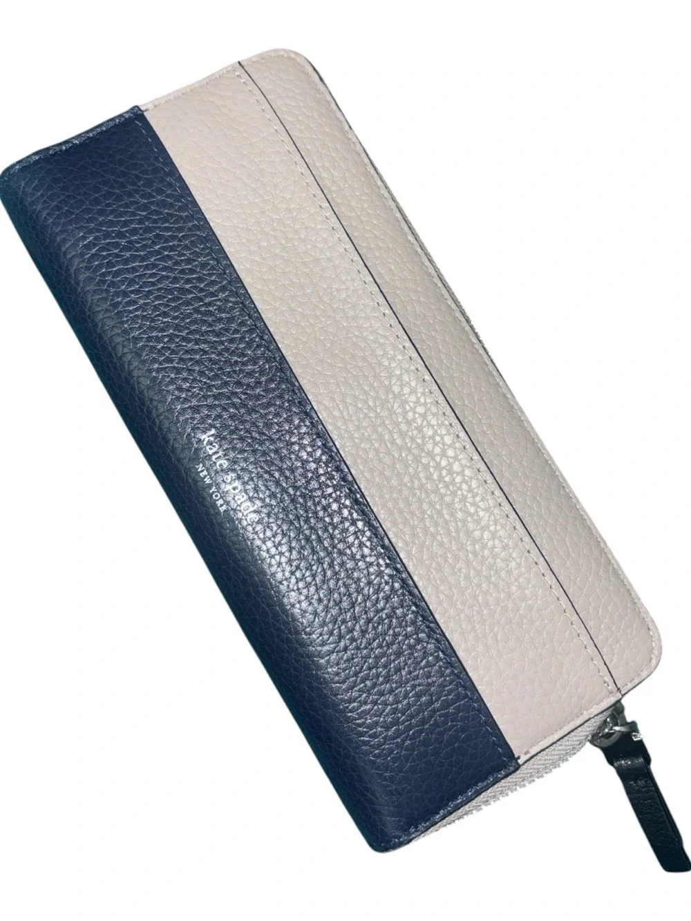 kate spade Colorblock Zip Wallet in Navy and Light Beige